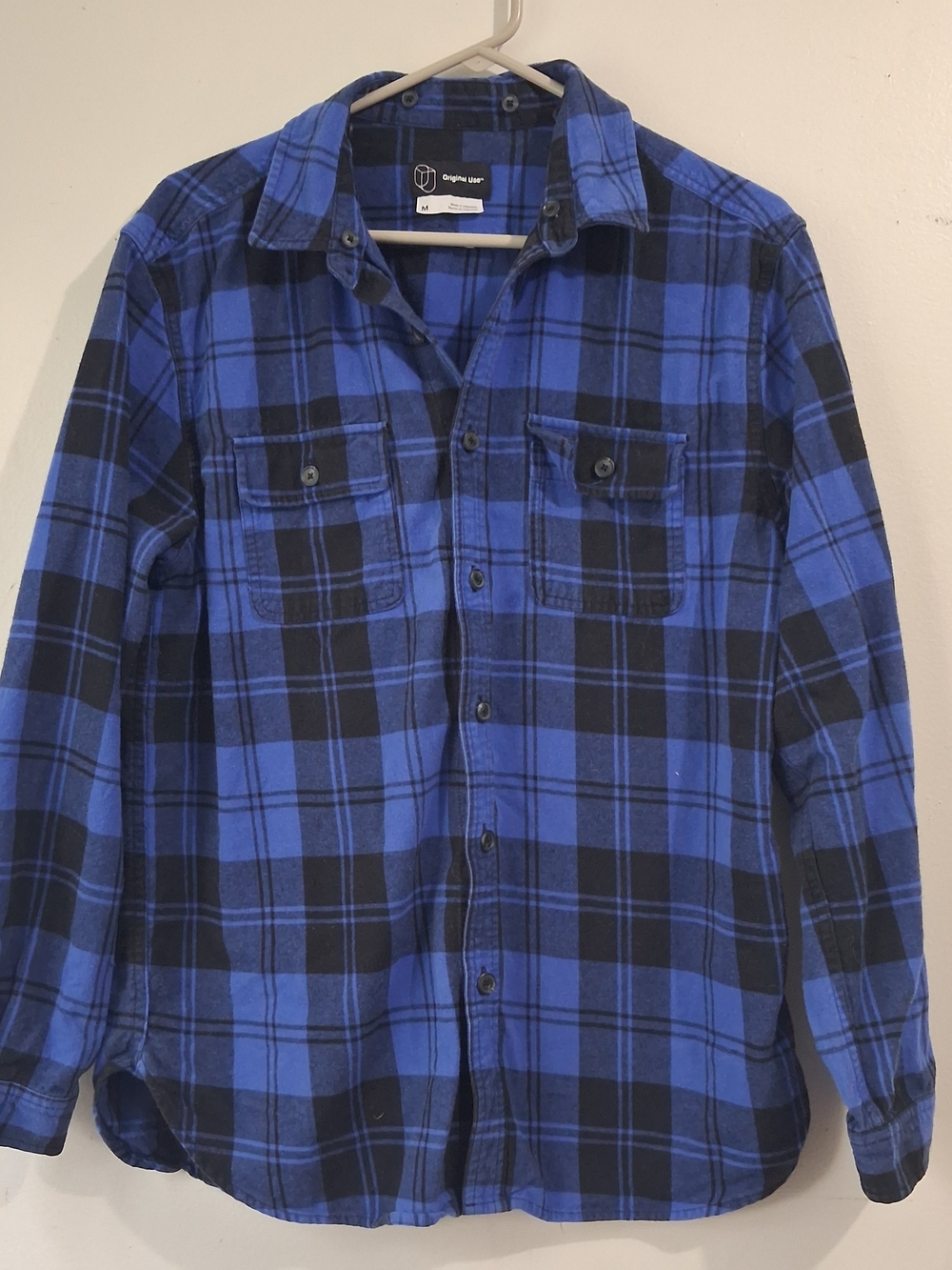 Men's Original Use Blue Plaid Flannel Shirt Medium Lumberjack Grunge Aesthetic